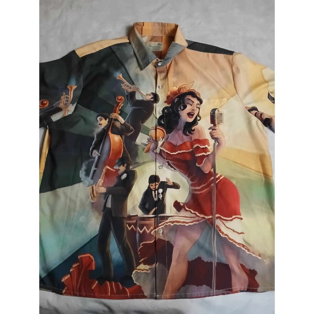 Royauria Mens Hawaiian Shirt XXL Latin Jazz Band Print Short Sleeve Button-Up